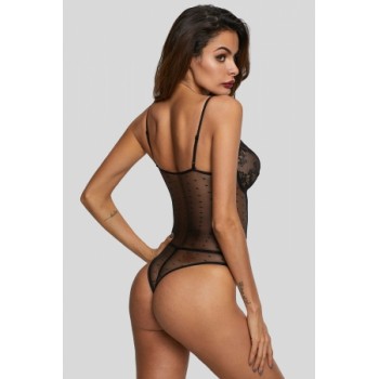 White Sexy Hollow Out Lace Bodysuit Black